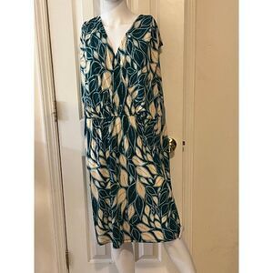 London Time Women's Summer Dress 14W Green & Beach V-Neck